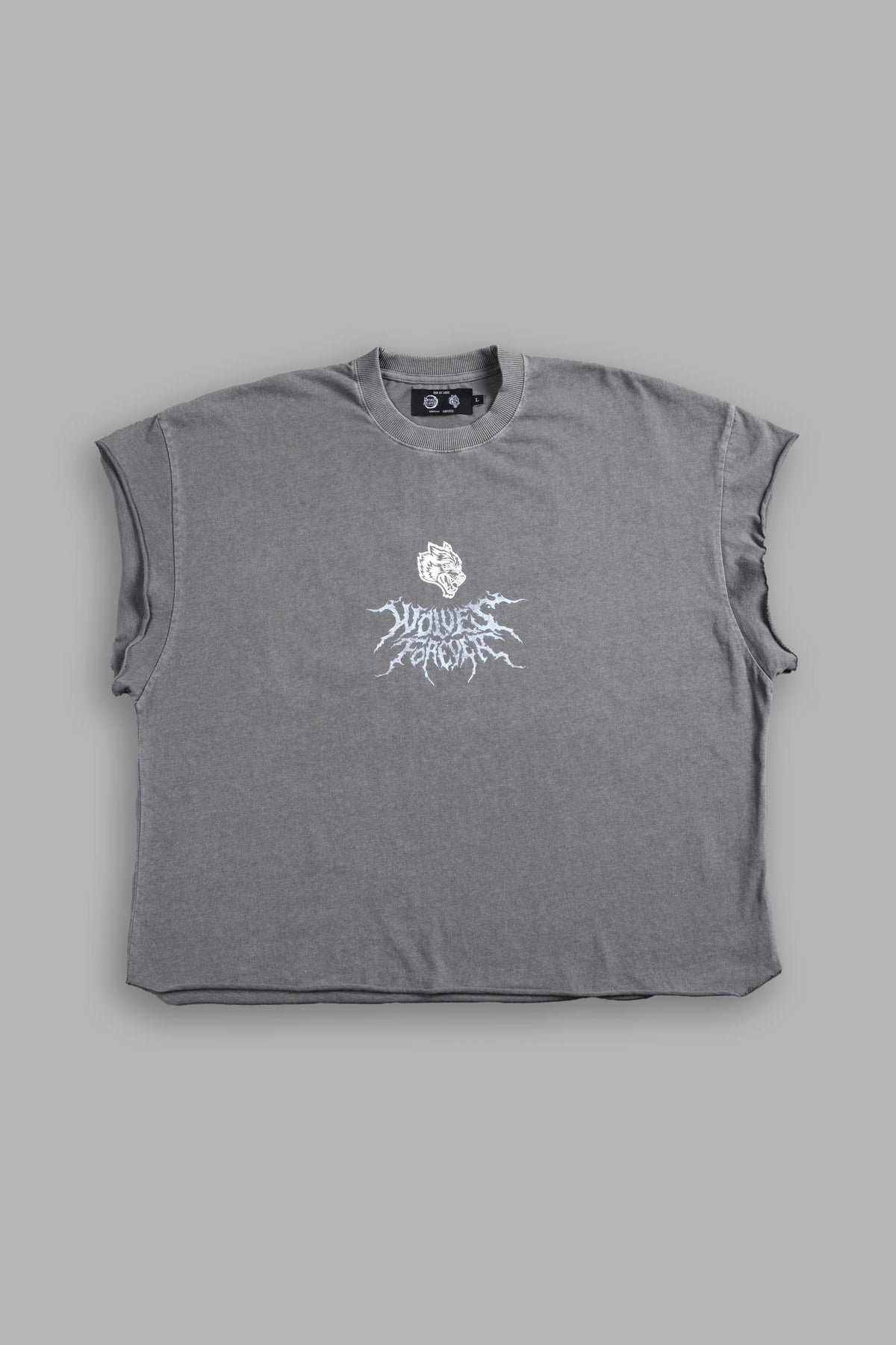 THROUGH HIS EYES GRUNGE CUT-OFF TEE IN DOVE GRAY