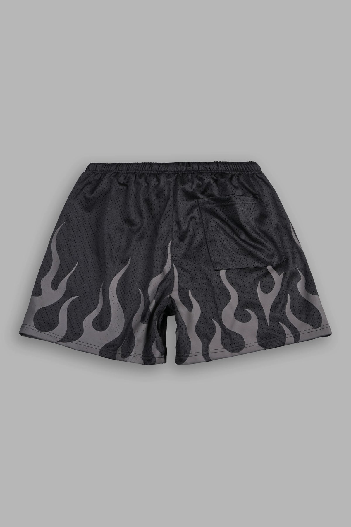ON FIRE APPLIQUE MESH SHORTS IN BLACK