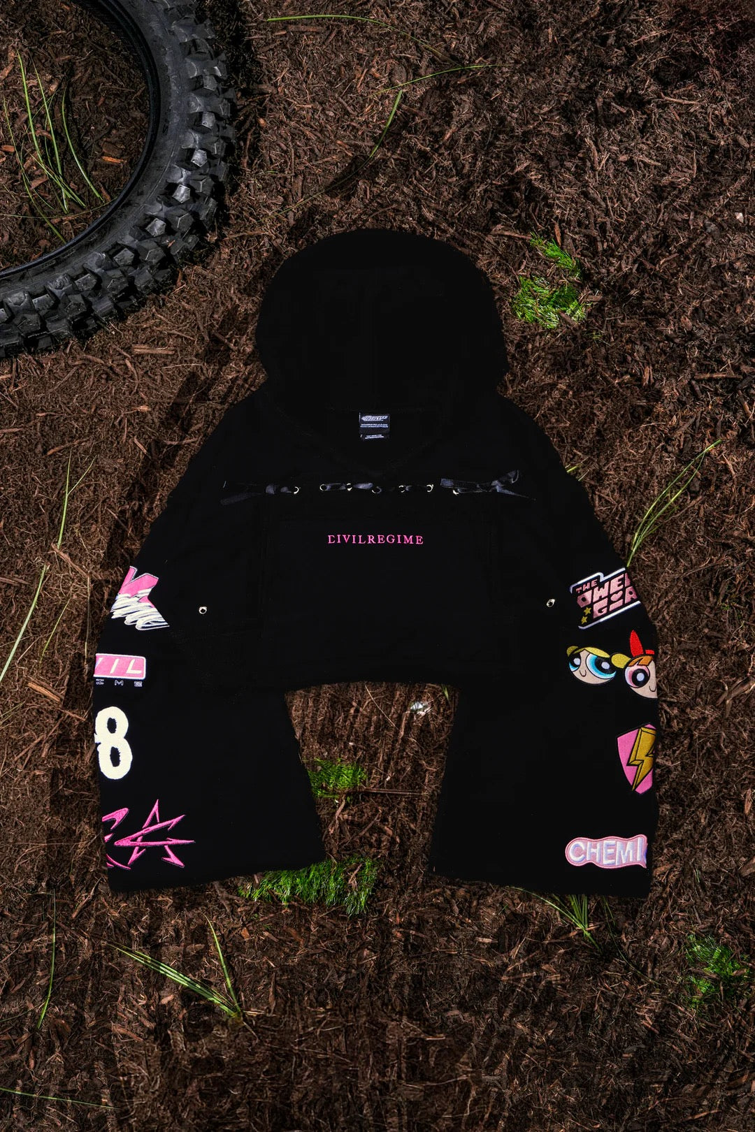 Spons'd Reverse French Terry Hoodie in Black