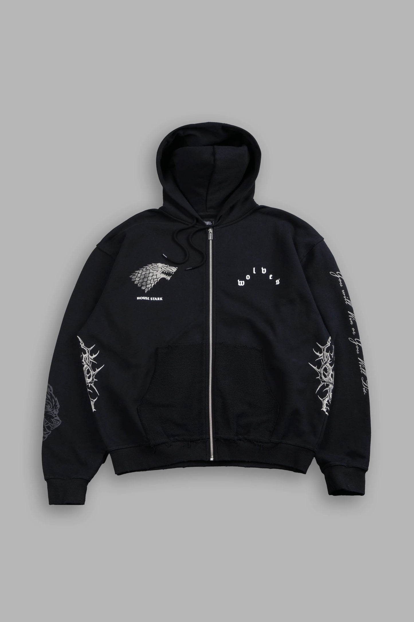 KING OF THE NORTH GRUNGE MOATIS ZIP HOODIE IN BLACK