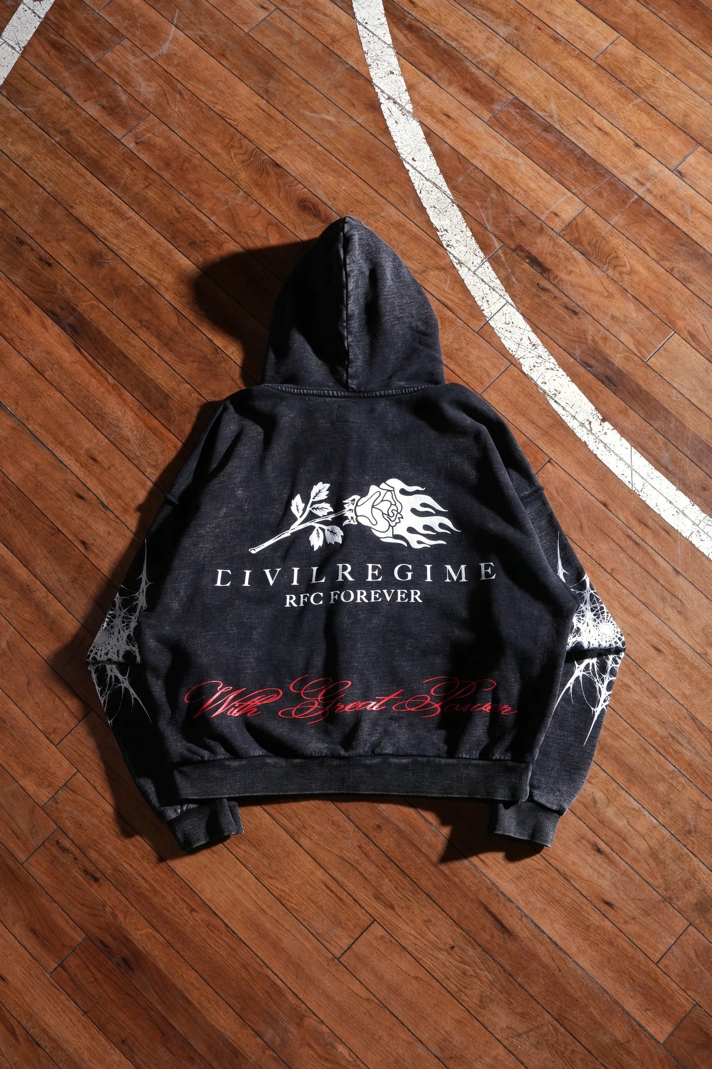 WEB SLING CIVIL ZIP UP HOODIE IN VINTAGE BLACK