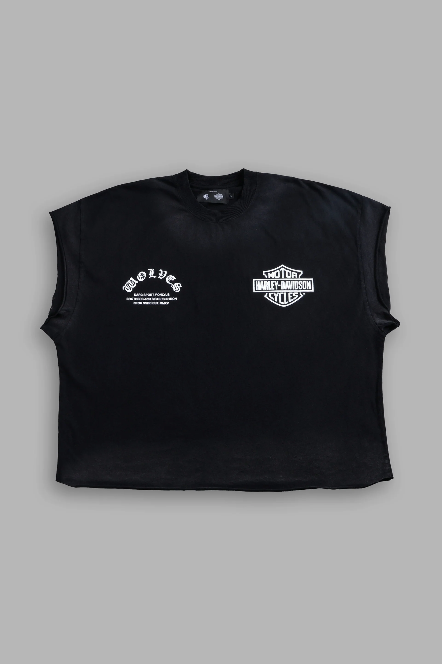 IRON LIGHTNING GRUNGE CUT-OFF TEE IN BLACK DRIFT WASH