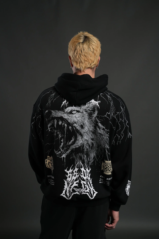 FENRIR STORM "PIERCE" HOODIE IN BLACK DRIFT WASH