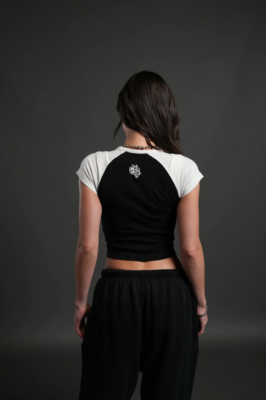 CHERUB'S OATH LINA RAGLAN "BABY" TEE IN BLACK/CREAM