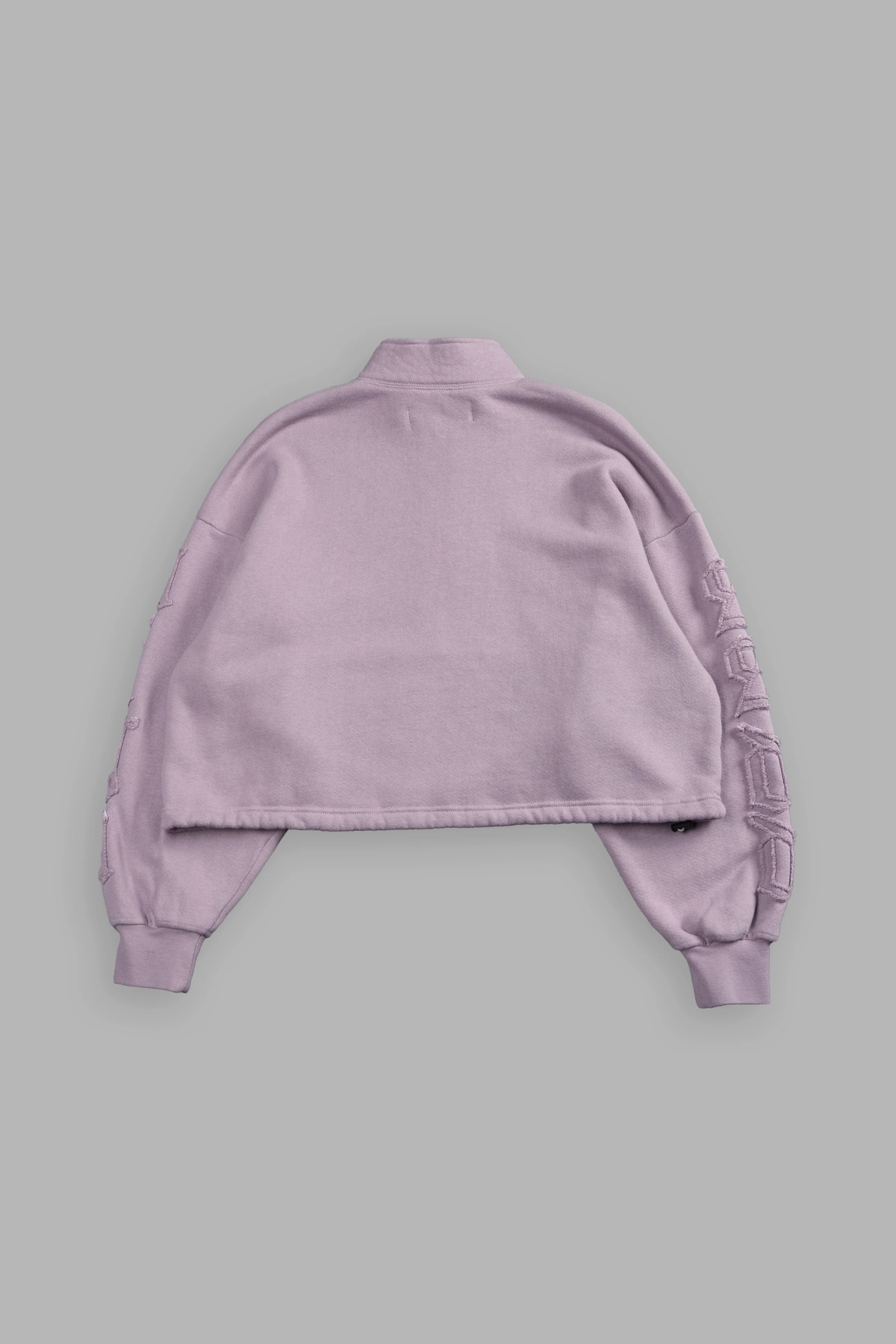 OUR MANTRA APPLIQUÉ OVERSIZED "EVERSON" MOCKNECK IN PURPLE SMOKE