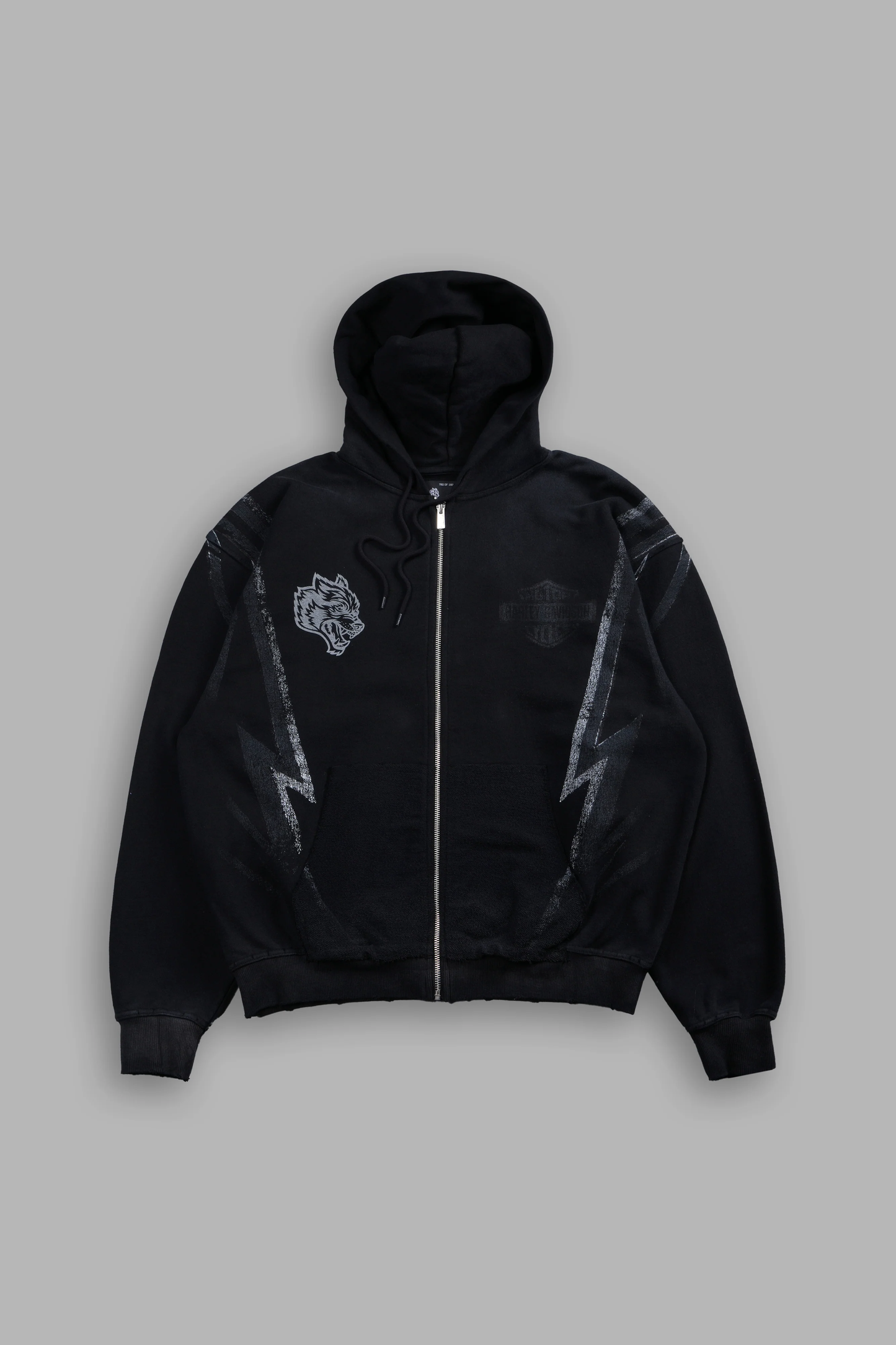 IRON SAKURA GRUNGE MOATIS ZIP HOODIE IN BLACK DRIFT WASH