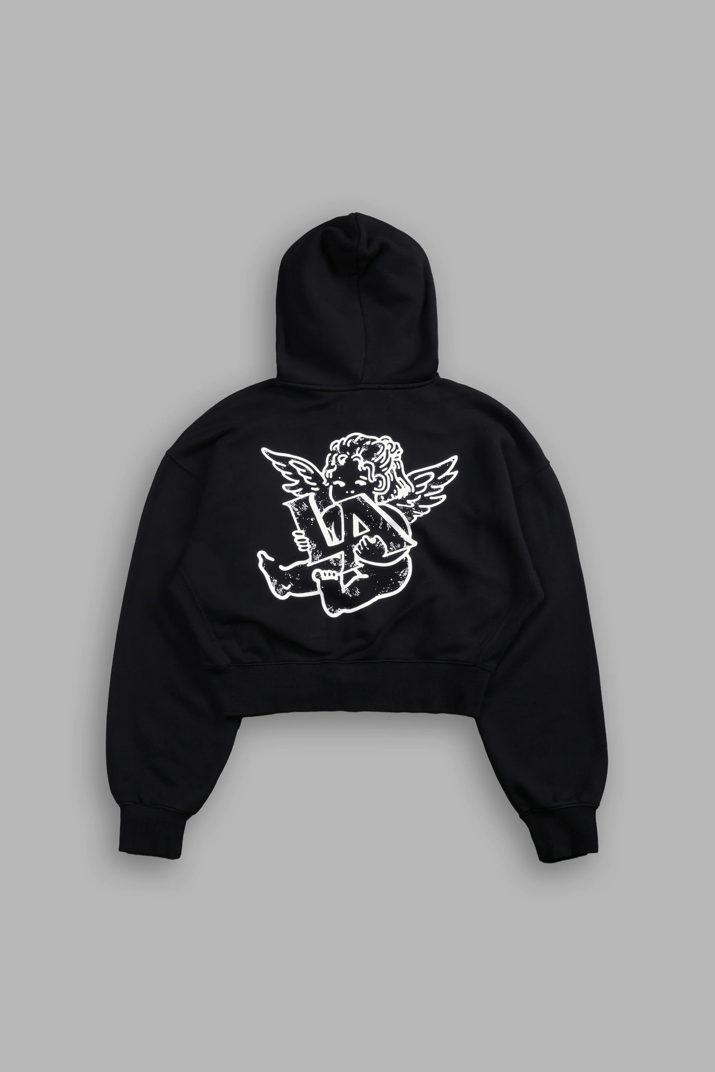 LOS CHERUB SAGE CROPPED ZIP HOODIE IN BLACK