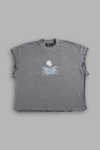 THROUGH HIS EYES GRUNGE CUT-OFF TEE IN DOVE GRAY