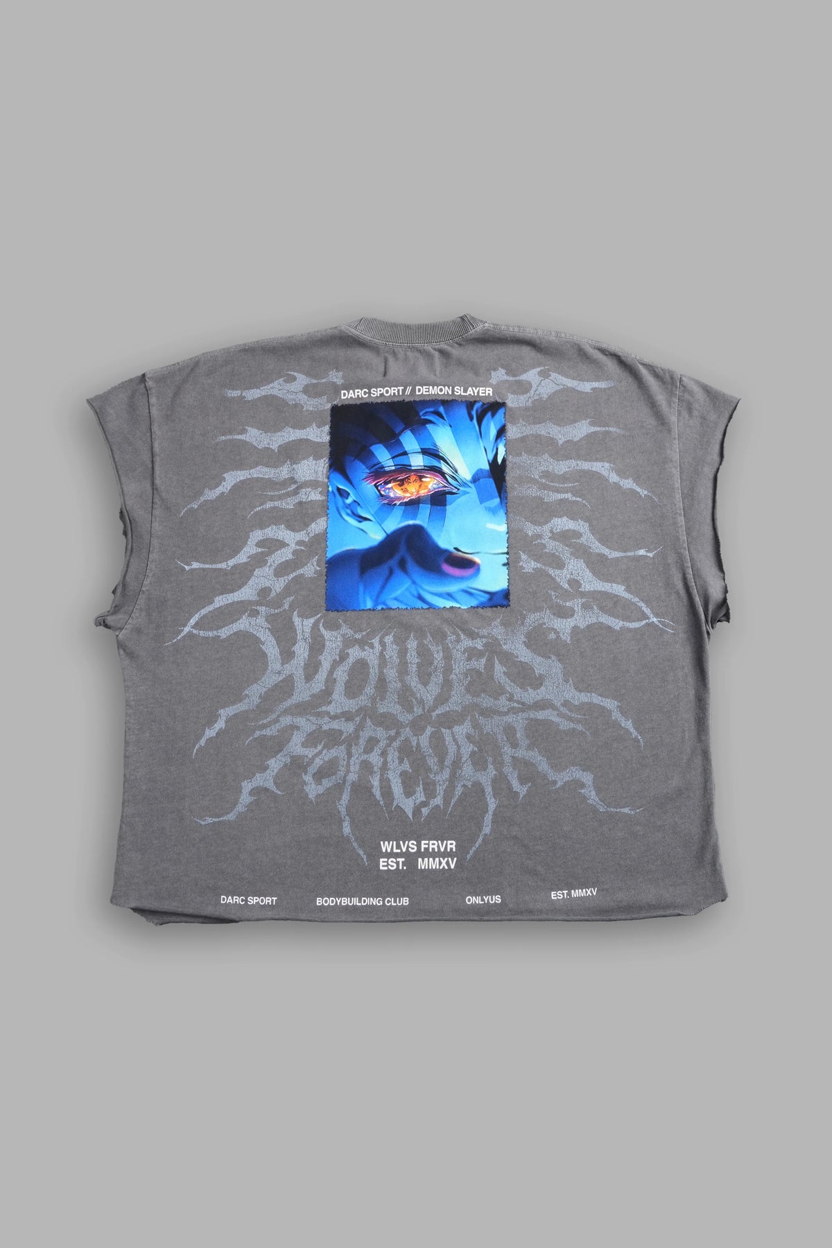 THROUGH HIS EYES GRUNGE CUT-OFF TEE IN DOVE GRAY