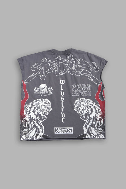 OUR CODE DISTRESSED GRUNGE CUT OFF MID LENGTH RAW HEM TEE IN SLATE GRAY