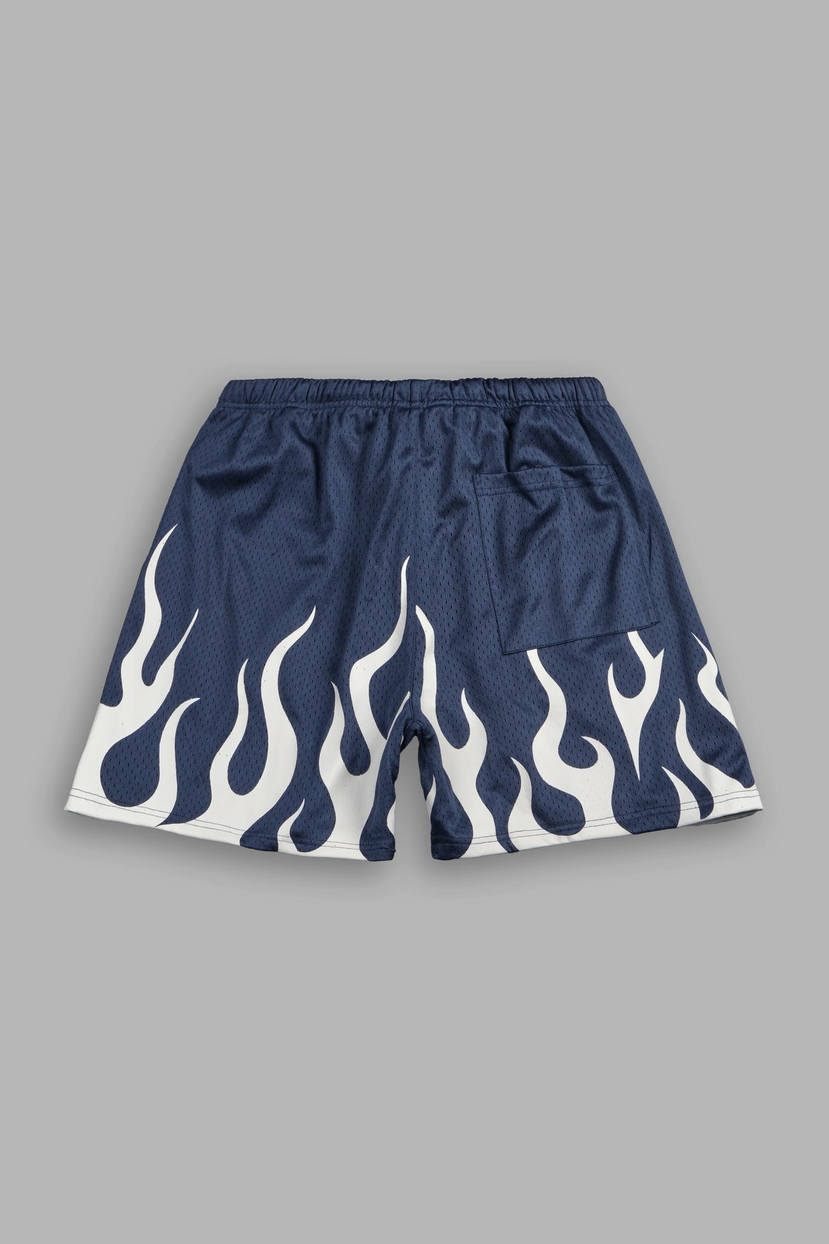 ON FIRE APPLIQUE MESH SHORTS IN STORM BLUE