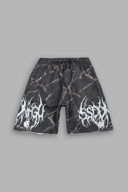 SSDDNFGU RAW HEM OVERSIZED POST LOUNGE SWEAT SHORTS IN DARC THORNS