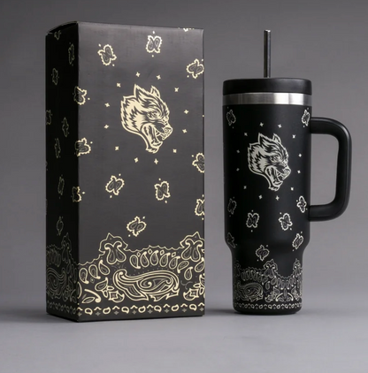 WESTERN WOLF TRAVEL TUMBLER IN BLACK