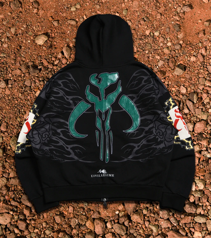 KAMINO'S ALPHA FULL ZIP UP HOODIE IN BLACK