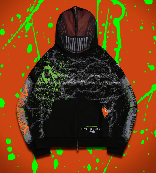 CHAIN HEAD FULL ZIP UP HOODIE IN BLACK