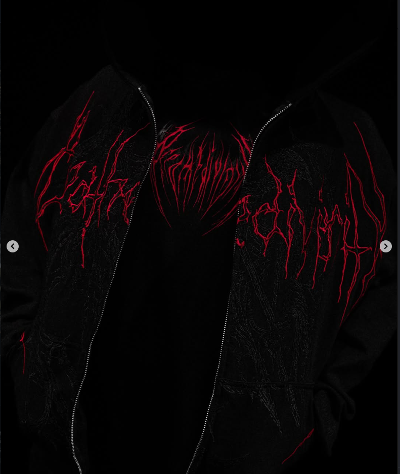 Grim Reaper Embroidered Oversized Zip-up Hoodie [BLOOD MIST]
