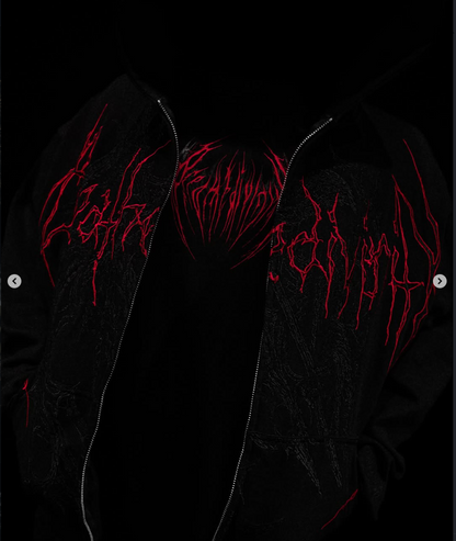 Grim Reaper Embroidered Oversized Zip-up Hoodie [BLOOD MIST]