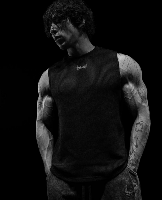 Waffle Knit Cut-off T-shirt [OBSIDIAN]