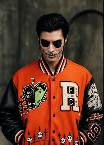 OOGIE BOOGIE LETTERMAN JACKET IN PUMPKIN ORANGE/BLACK