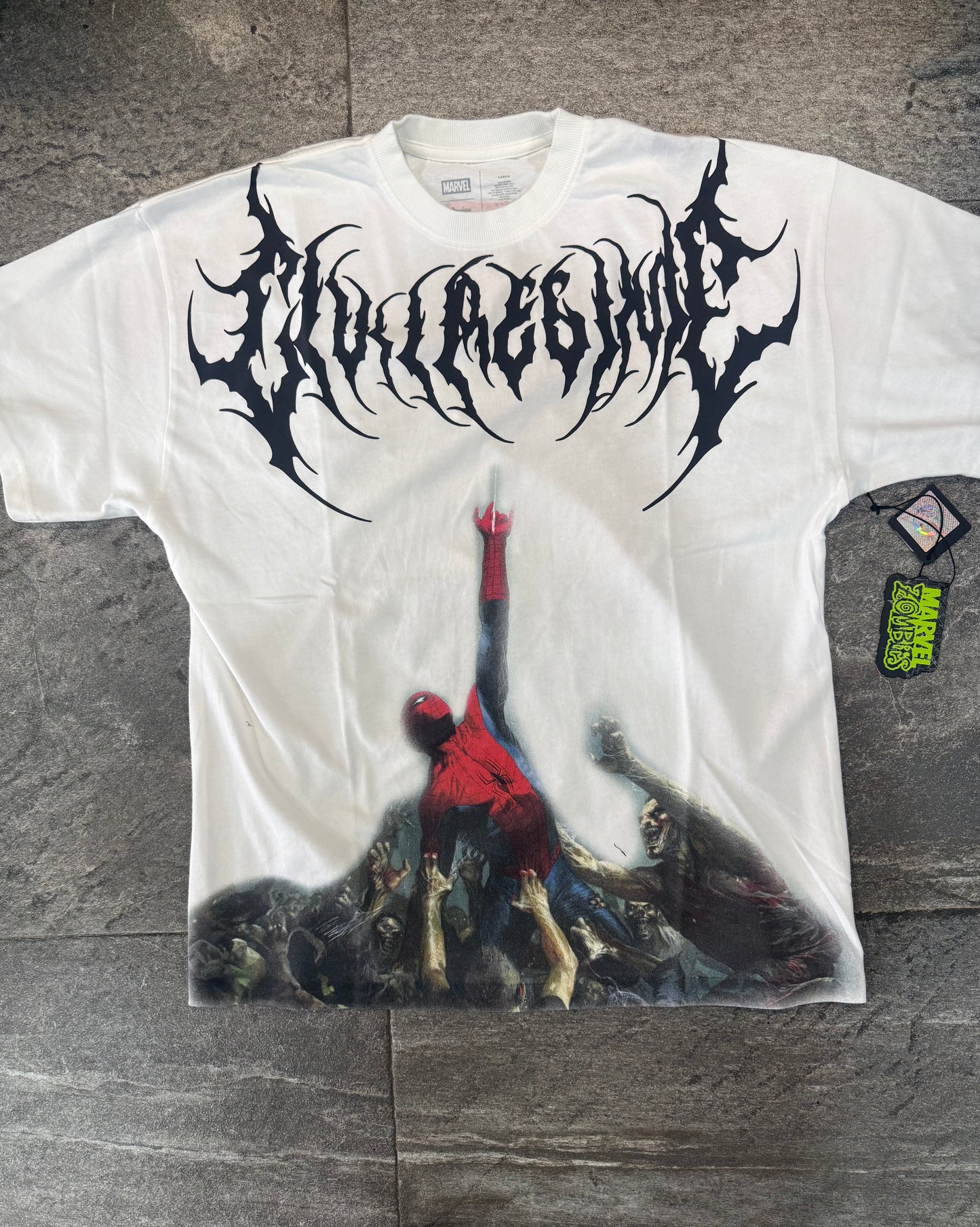 ZOMBIE SPIDERMAN AMERICAN CLASSIC OVERSIZED TEE IN WHITE