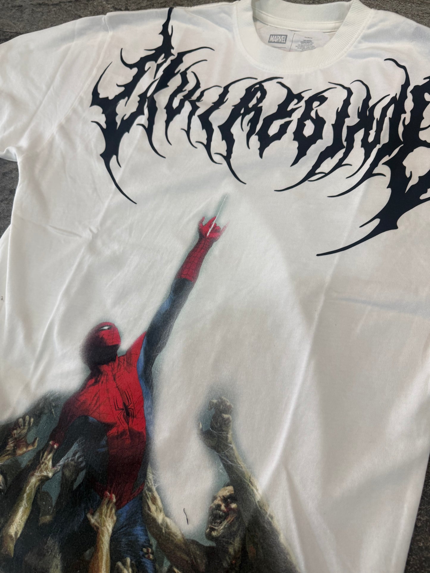 ZOMBIE SPIDERMAN AMERICAN CLASSIC OVERSIZED TEE IN WHITE