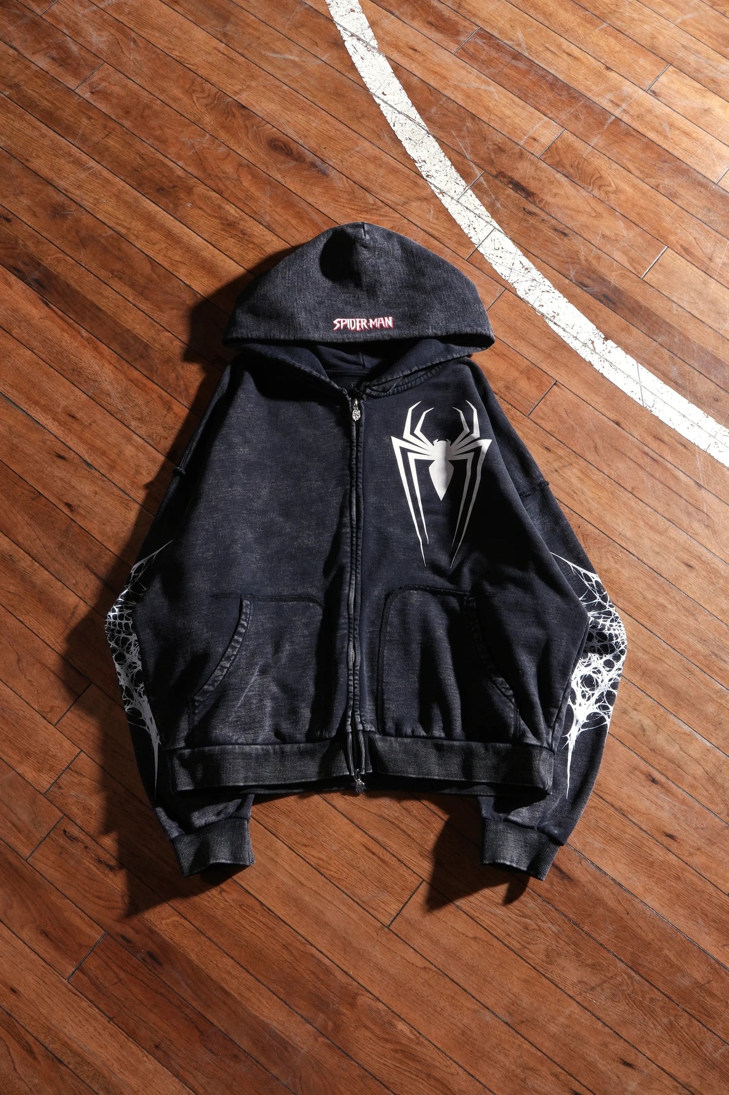 WEB SLING CIVIL ZIP UP HOODIE IN VINTAGE BLACK