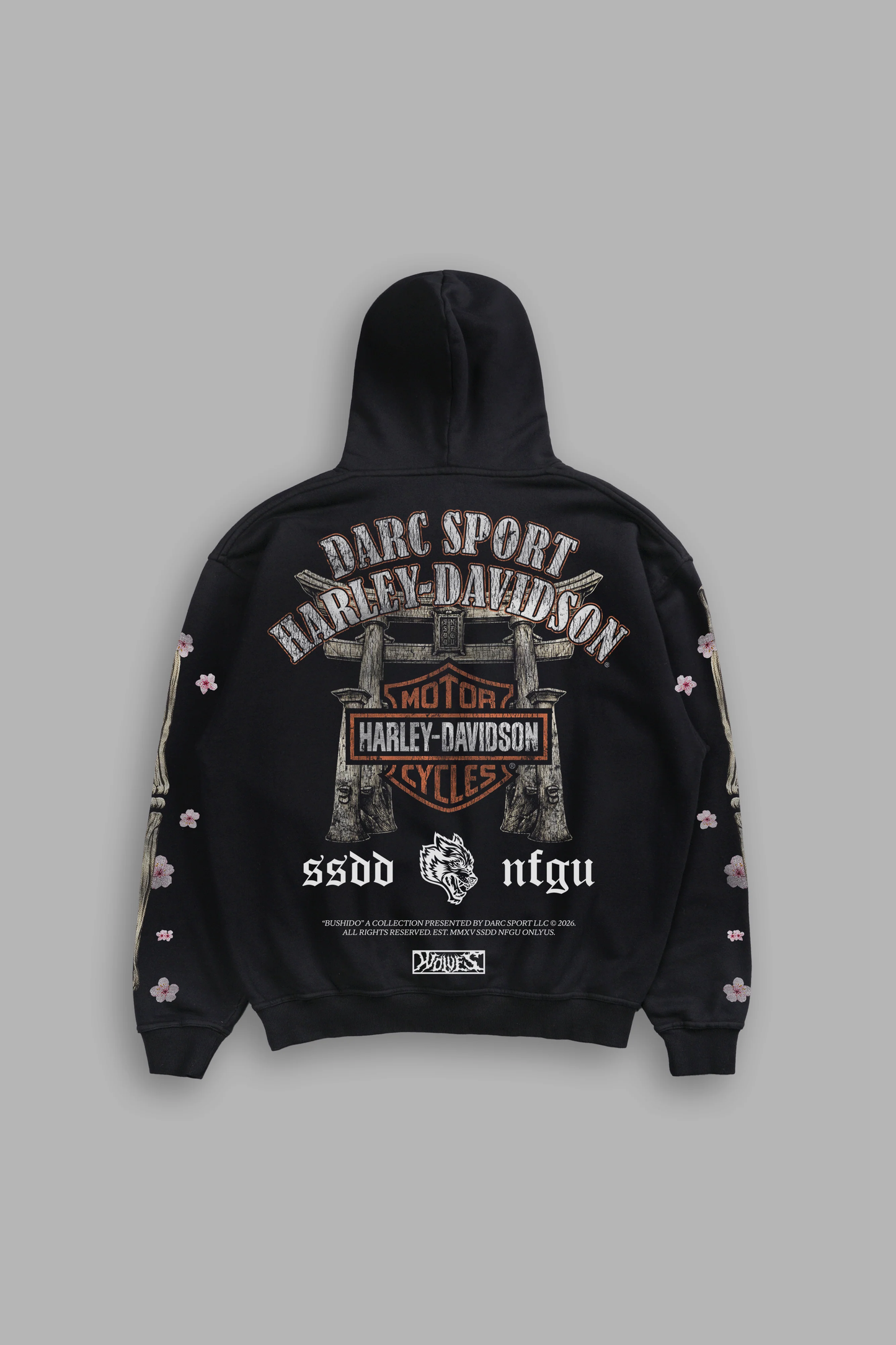 MORI BLOSSOM BISHOP HOODIE IN BLACK DRIFT WASH