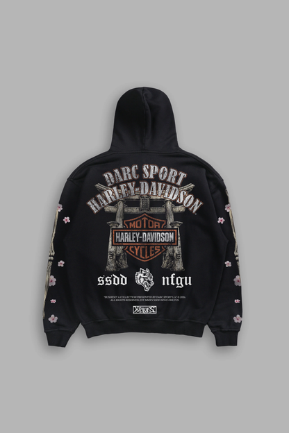 MORI BLOSSOM BISHOP HOODIE IN BLACK DRIFT WASH