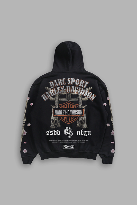 MORI BLOSSOM BISHOP HOODIE IN BLACK DRIFT WASH
