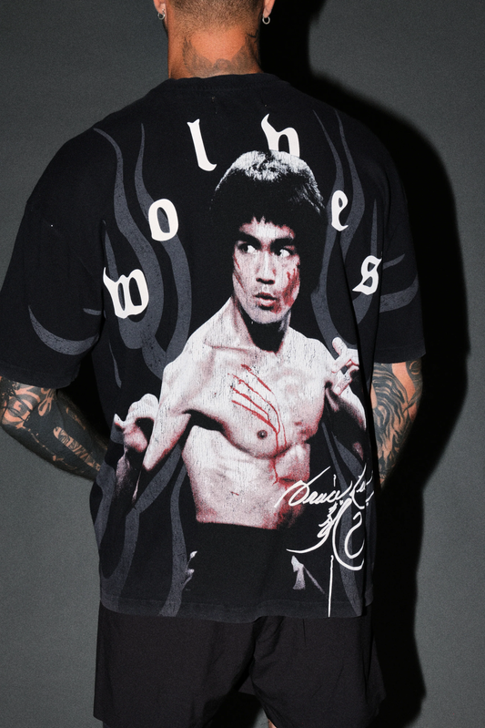BRUCE LEE FLAME PREMIUM OVERSIZED TEE IN BLACK