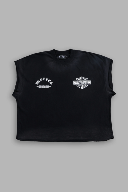 IRON LIGHTNING GRUNGE CUT-OFF TEE IN BLACK DRIFT WASH