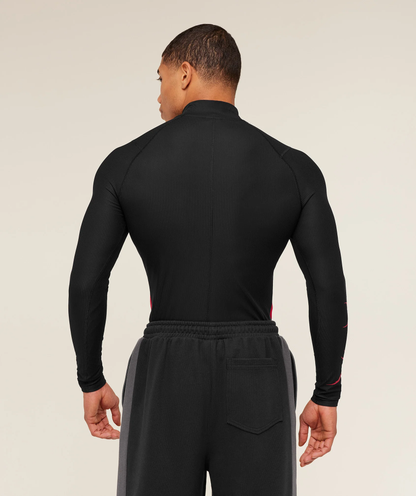 GYMSHARK X CARLOS BELCAST LONG SLEEVE TEE - BLACK/CARMINE RED