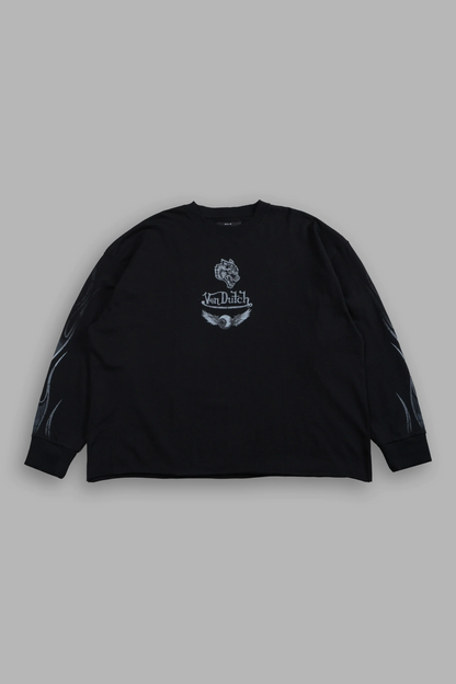 TAKE-OFF GRUNGE MID-LENGTH RAW HEM LS TEE IN BLACK