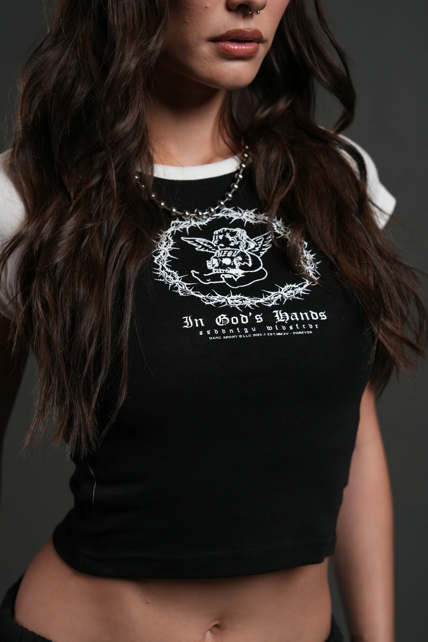 CHERUB'S OATH LINA RAGLAN "BABY" TEE IN BLACK/CREAM