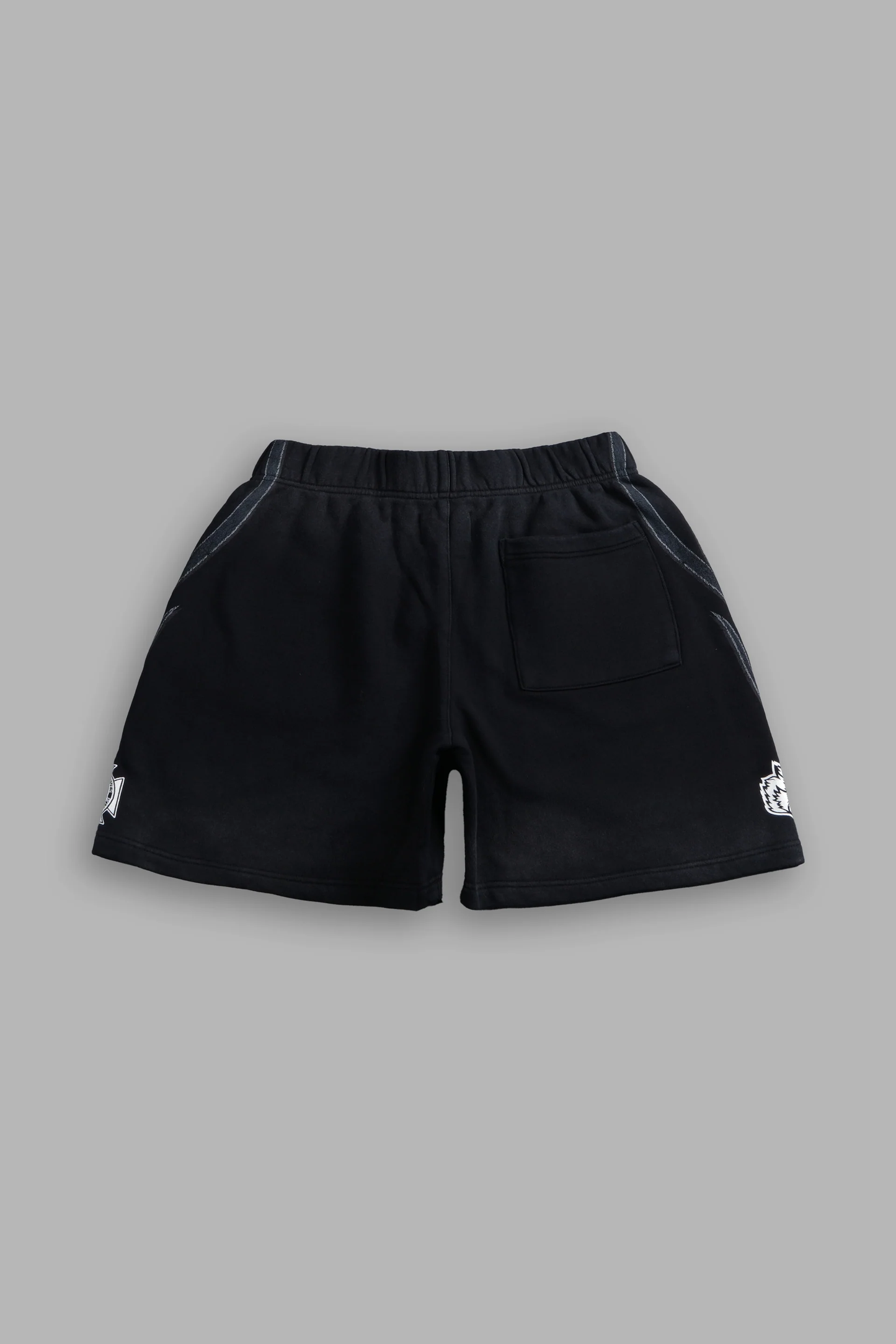 REAL RECOGNIZE REAL UNISEX OVERSIZED POST LOUNGE SWEAT SHORTS V2 IN BLACK DRIFT WASH
