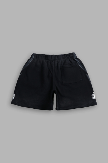 REAL RECOGNIZE REAL UNISEX OVERSIZED POST LOUNGE SWEAT SHORTS V2 IN BLACK DRIFT WASH