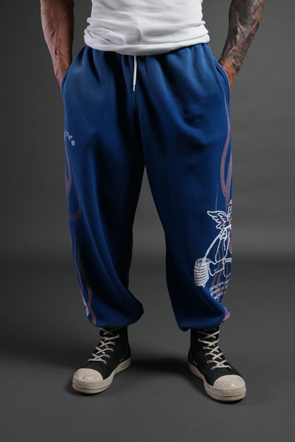 POWERHOUSE OF THE CHERUB UNISEX LIGHTWEIGHT LOUNGER SWEAT PANTS IN DARC COBALT DRIFT WASH