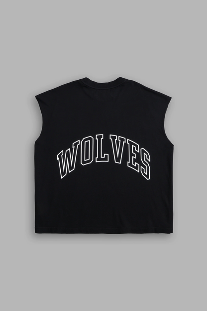 POWERHOUSE WOLVES PREMIUM "BOX CUT" MUSCLE TEE IN BLACK