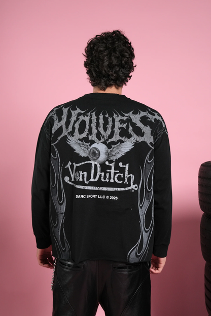TAKE-OFF GRUNGE MID-LENGTH RAW HEM LS TEE IN BLACK