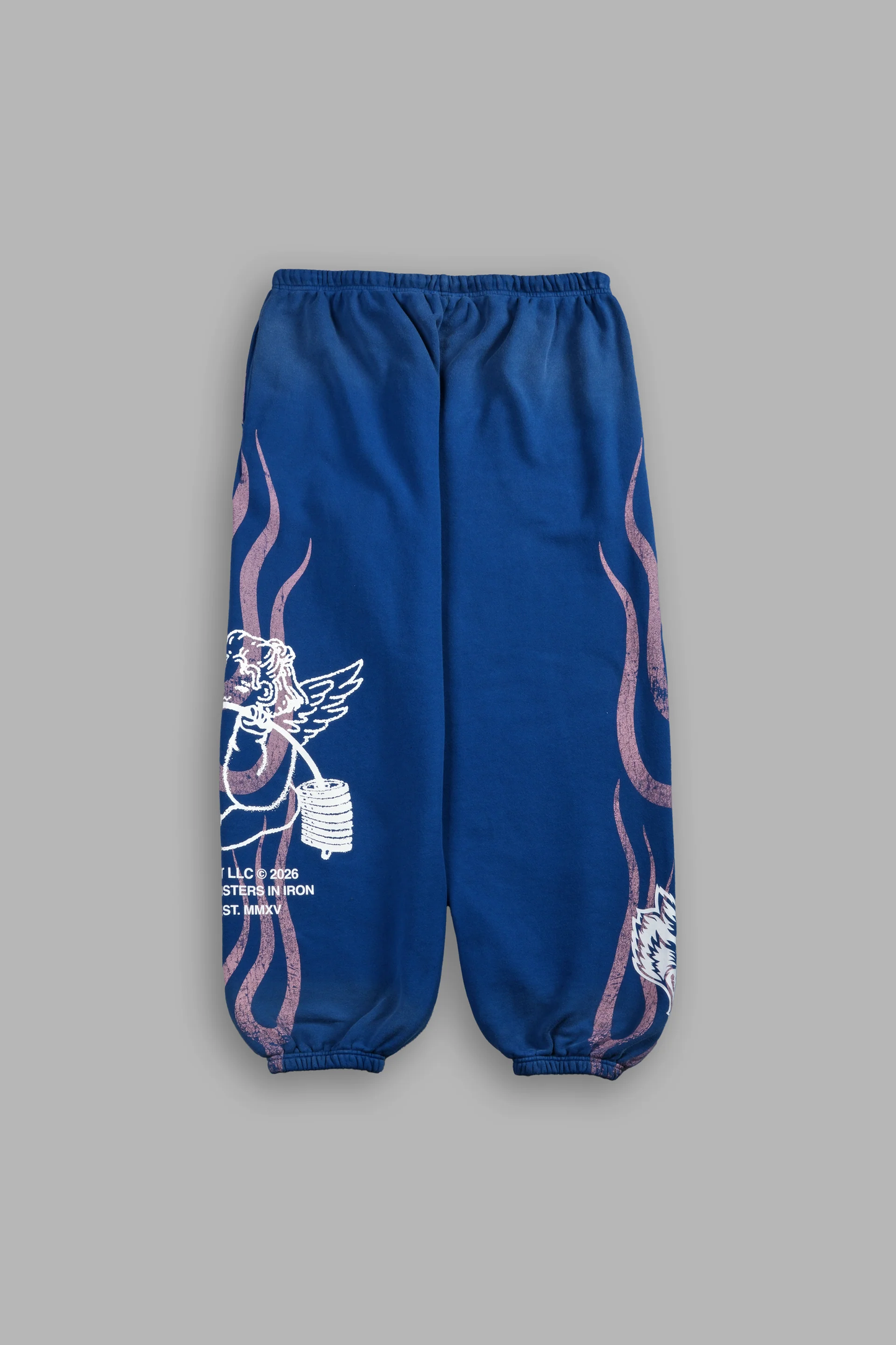 POWERHOUSE OF THE CHERUB UNISEX LIGHTWEIGHT LOUNGER SWEAT PANTS IN DARC COBALT DRIFT WASH