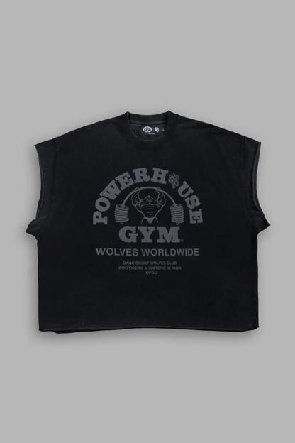 POWERHOUSE OF THE WOLVES GRUNGE CUT-OFF TEE IN BLACK