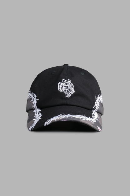 SCORCHED THORNS DAD HAT (V2) IN BLACK/BLOSSOM WOODLAND CAMO