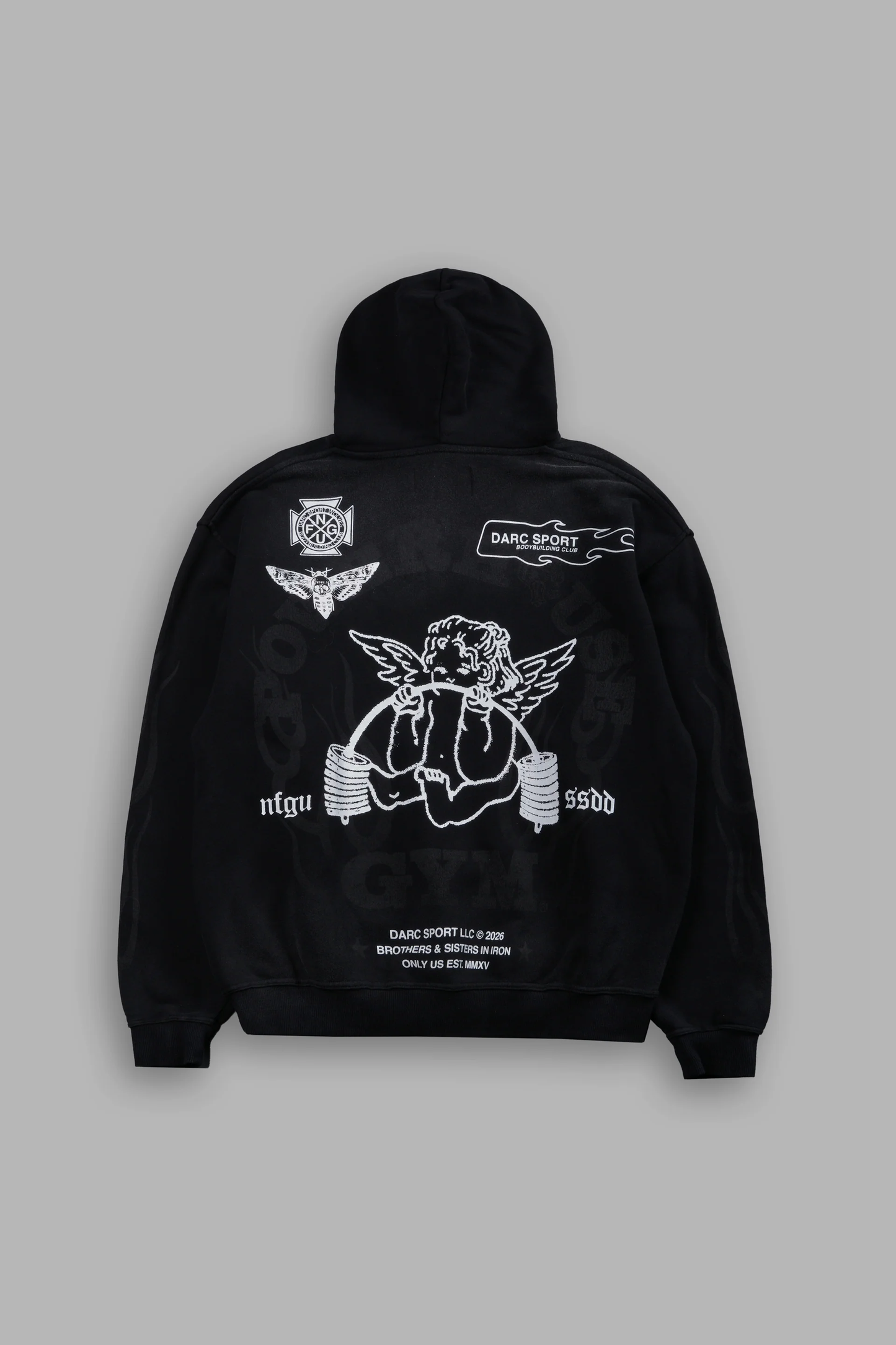 POWERHOUSE OF THE CHERUB UNISEX "PIERCE" HOODIE IN BLACK DRIFT WASH
