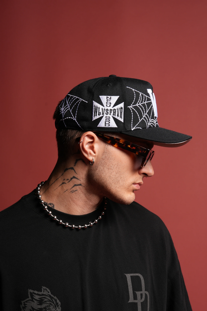 WEBBED A FRAME SNAPBACK IN BLACK