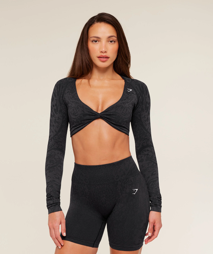 ADAPT ANIMAL X WHITNEY LONG SLEEVE CROP TOP - Black/Asphalt Grey