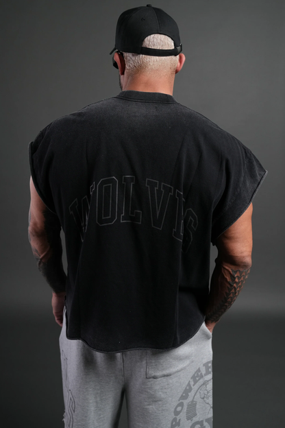 POWERHOUSE OF THE WOLVES GRUNGE CUT-OFF TEE IN BLACK
