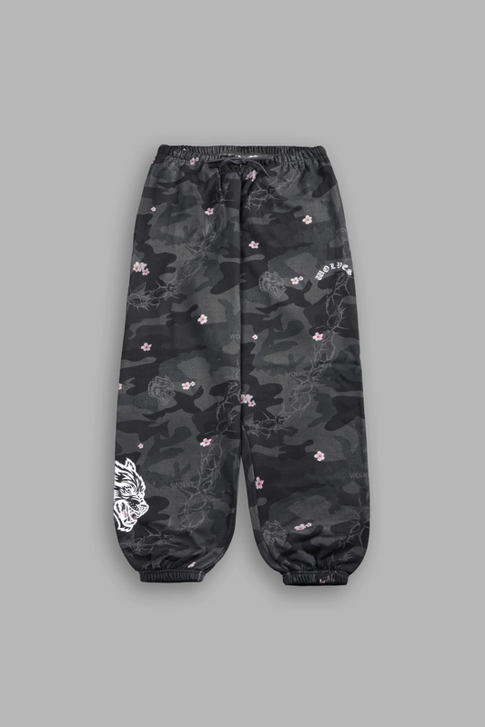 WOLF CHOPPER LIGHTWEIGHT LOUNGER SWEAT PANTS IN WARRIOR IN A GARDEN BLACK CAMO