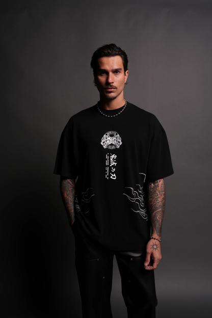 FLAME PILLAR "PREMIUM" OVERSIZED TEE IN BLACK