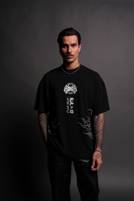 FLAME PILLAR "PREMIUM" OVERSIZED TEE IN BLACK