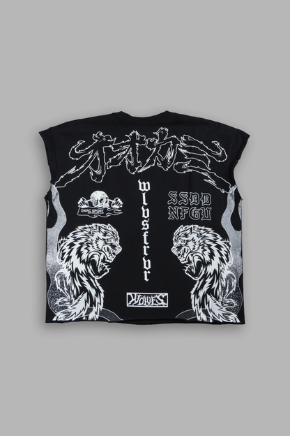 OUR CODE DISTRESSED GRUNGE CUT OFF MID LENGTH RAW HEM TEE IN BLACK